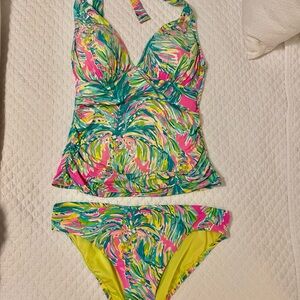 Lilly Pulitzer pink and green tankini bathing suit size 12